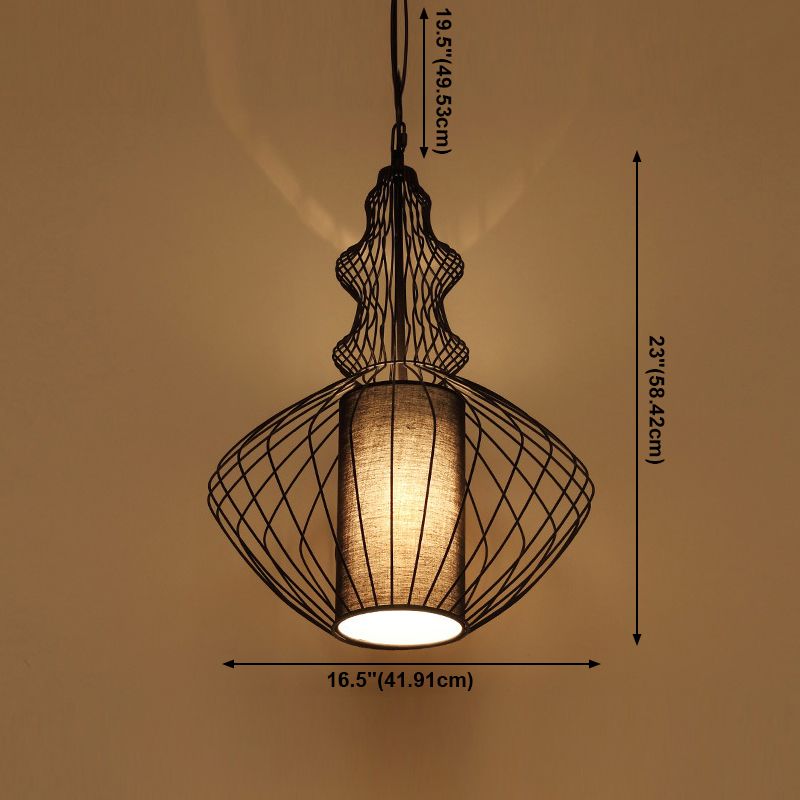 Gekooide stof lantaarn hanger retro 1-licht eetkamer hangend licht in zwart