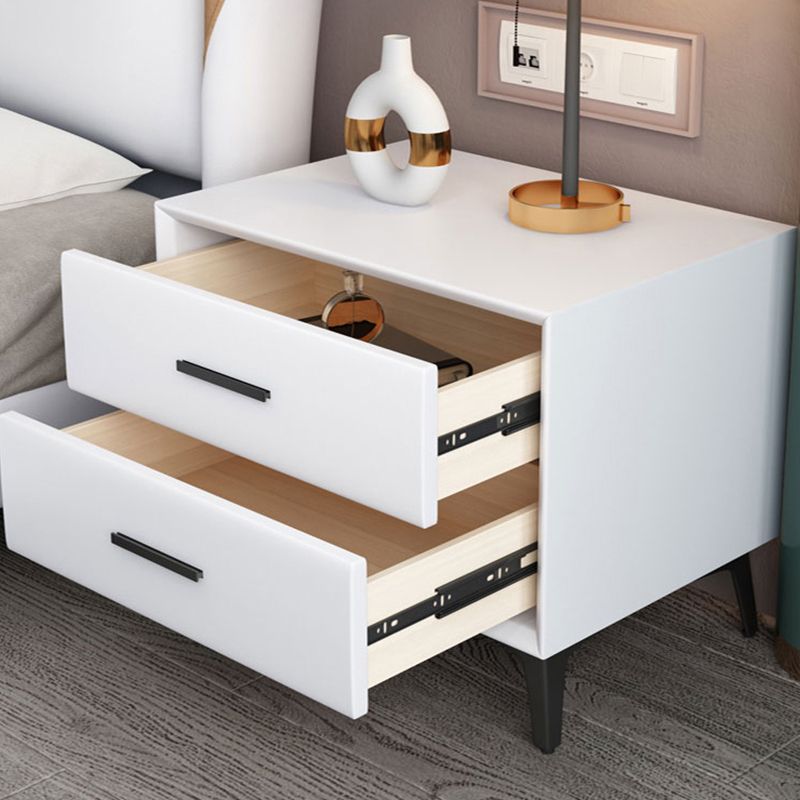 Leather Bedside Cabinet Contemporary Bed Nightstand with 2 Drawers