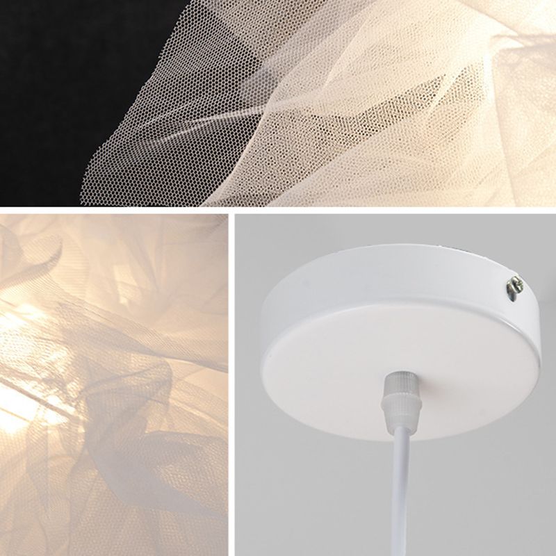 1 Light Flower Pendant Lighting Fixtures Nordic Style Fabric Hanging Ceiling Light for Bedroom