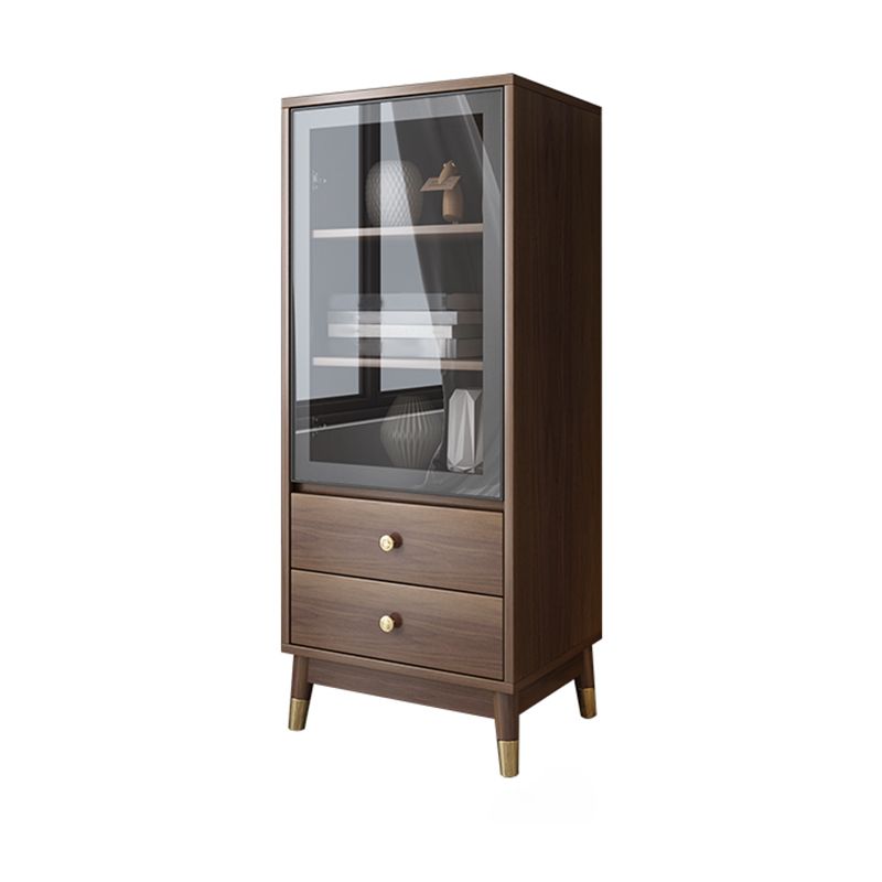 Modern Storage Cabinet Faux Wood Display Cabinet with Glass Doors for Bedroom, 19"L X 16"W