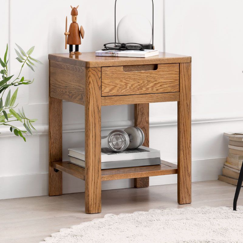 Scandinavian Wood Bedside Cabinet Open Storage with Shelf for Bedroom