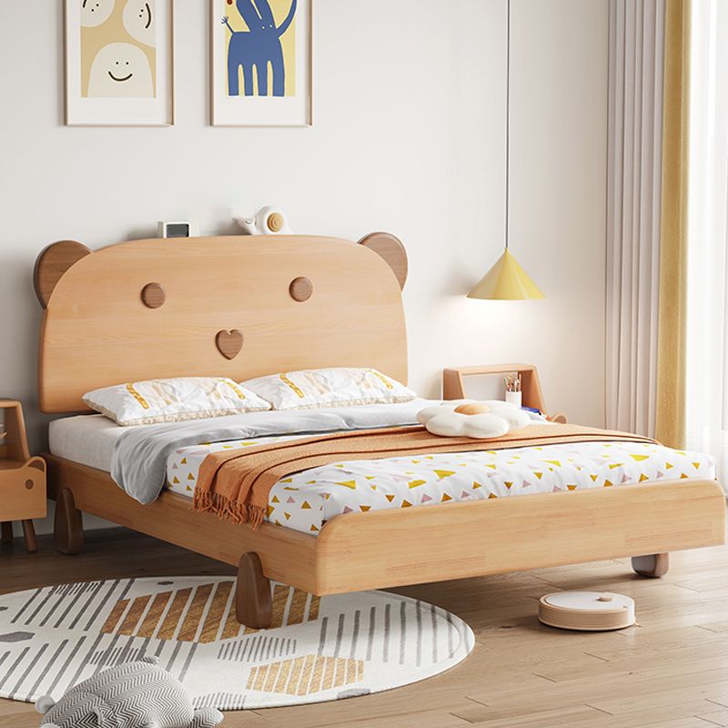 Contemporary Solid Wood Standard Bed in Natural with Bear Shap Heaboard