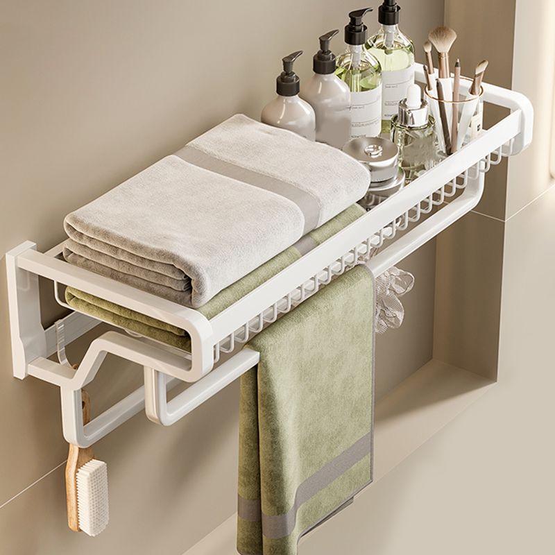 Contemporary Bath Hardware Set in Stainless Aluminum Matte White Robe Hooks/Bath Shelf