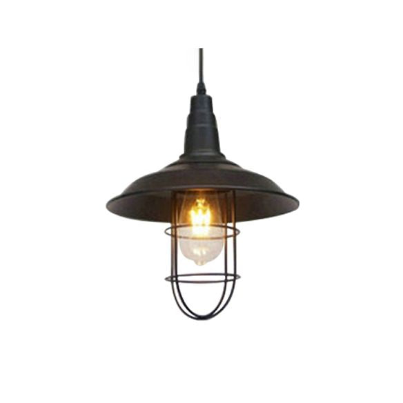 Barn Metal Suspended Light With Wire Guard Farmhouse Style 1 Head Restaurant Pendant Pendant en noir