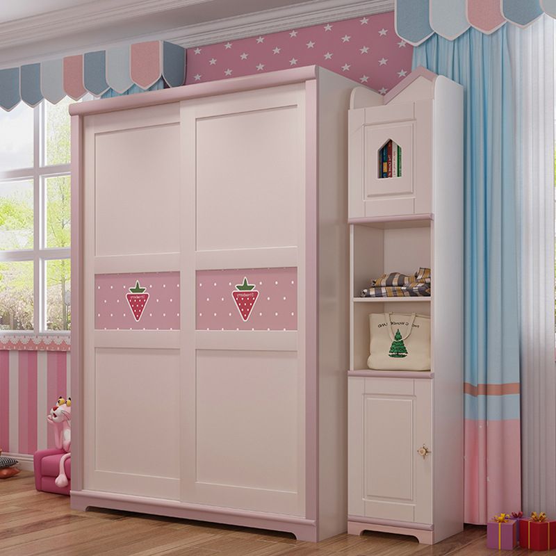 Manufactured Wood Kids Closet Contemporary Pink Wardrobe Closet with Sliding Door