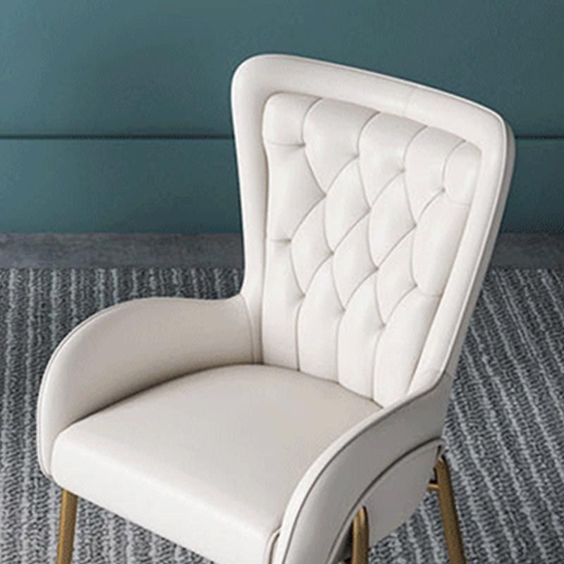 Glam Upholstered Chair Leather Arm Dining Chair with Gold Legs