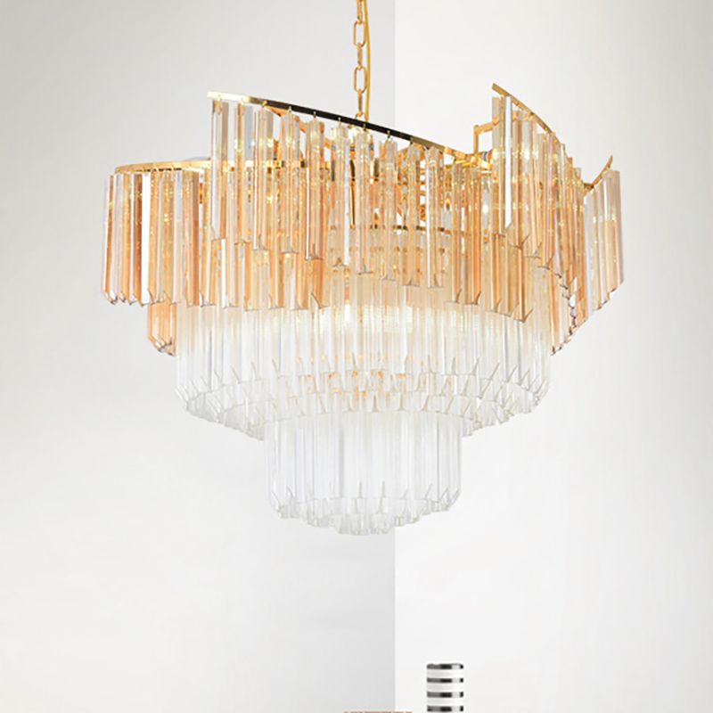 LED Tiered Chandelier Light Contemporary Crystal Hanging Ceiling Light in Gold for Bedroom