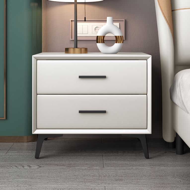 Contemporary Night Table Leather Bed Nightstand with Drawers