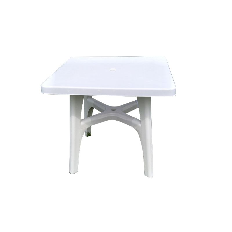 Plastic Outdoor Dining Table Modern White Patio Table with Umbrella Hole