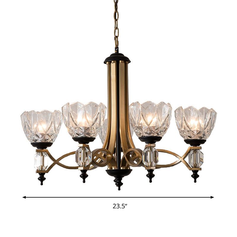 Modern 5 Heads Chandelier Lighting Brass Dome Pendant Light Fixture with Clear Glass Shade