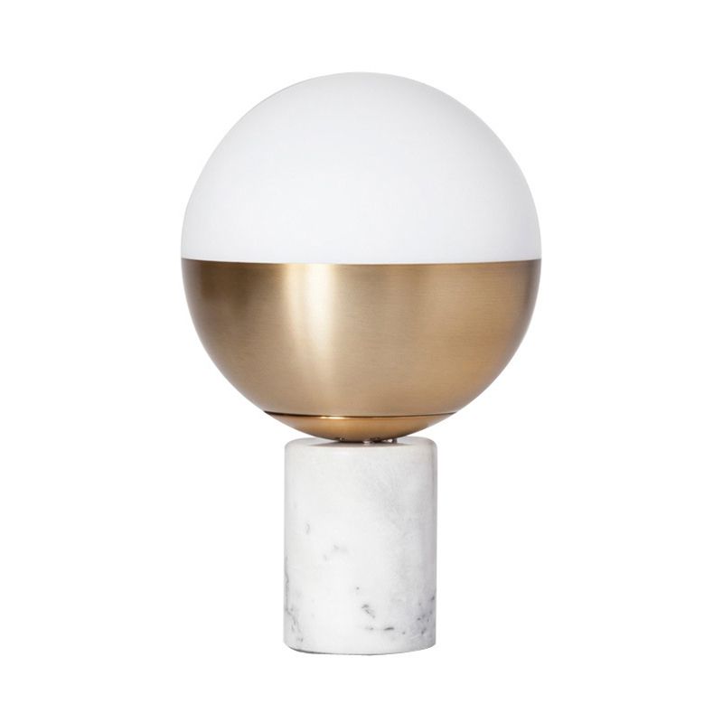 Brass Orbit Shade Table Lamp Modernism Style 1-Light Opal Glass Table Lighting with Marble Base