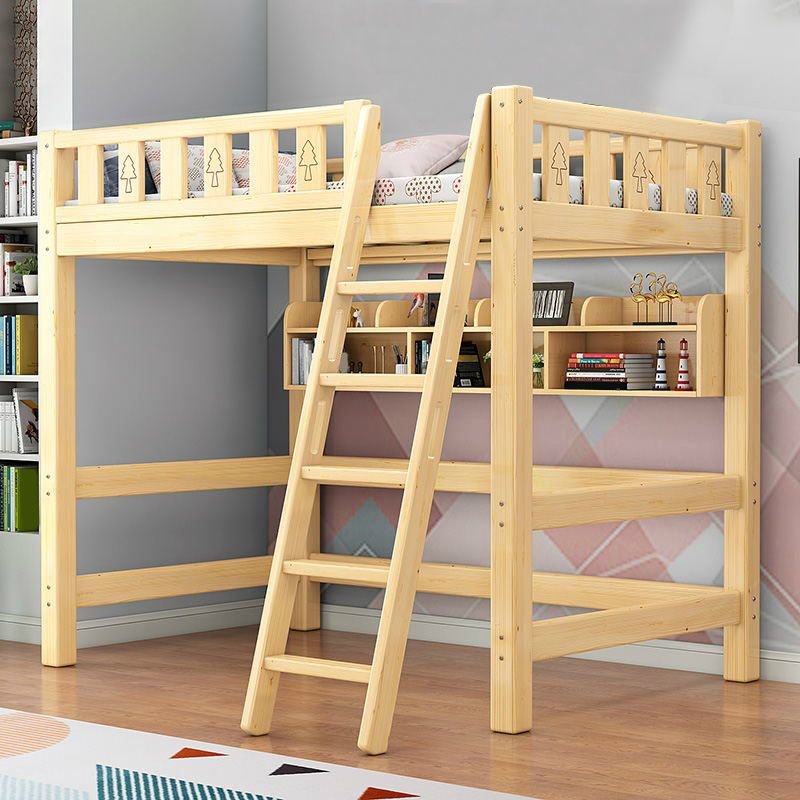 Gender Neutral Solid Wood Loft Bed Scandinavian Kids Bed with Mattress