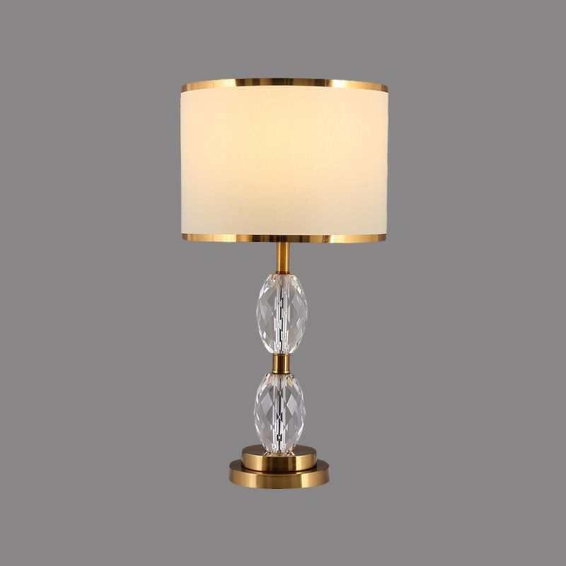 1 Head Crystal Table Light with Drum Shade Fabric Traditional Drawing Room Nightstand Lamp in Red/Beige