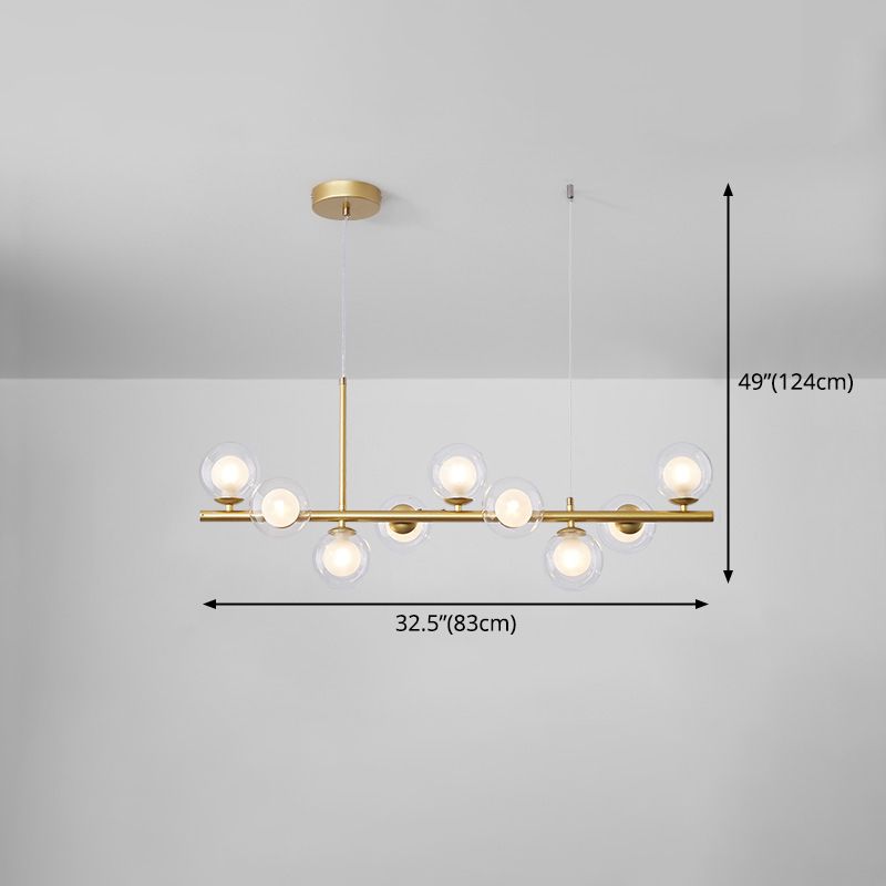 Chandelier linéaire léger en laiton à 9 laiton Scandinave avec des teintes en verre givrées