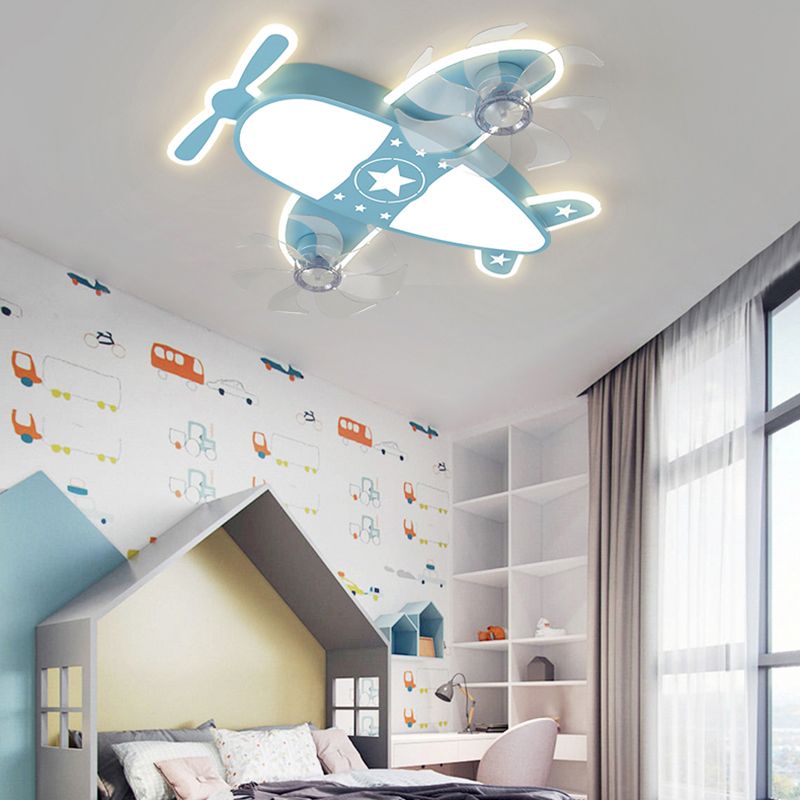 Nordic Style Ceiling Fan Lamp Plane Shape LED Ceiling Fan Light for Children's Room