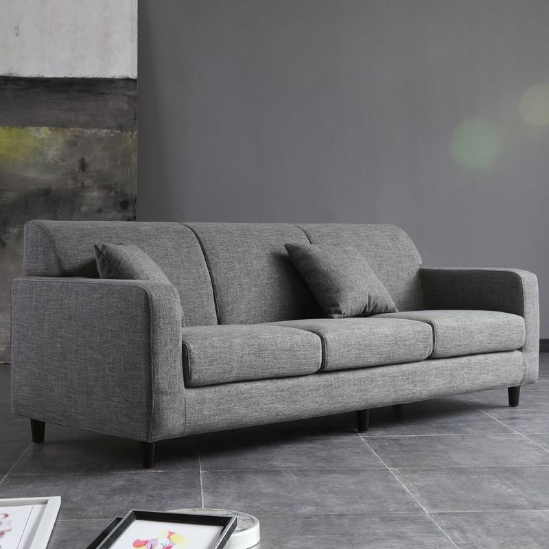 Contemporary Velvet/Linen Couch Square Arm Sofa with Loose Back