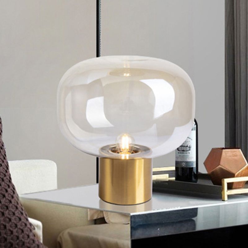 Nordic Style Mushroom-shaped Table Lamp 9.8 Inches Wide Single Bulb Glass Shade Nightstand Light in Electroplated Gold