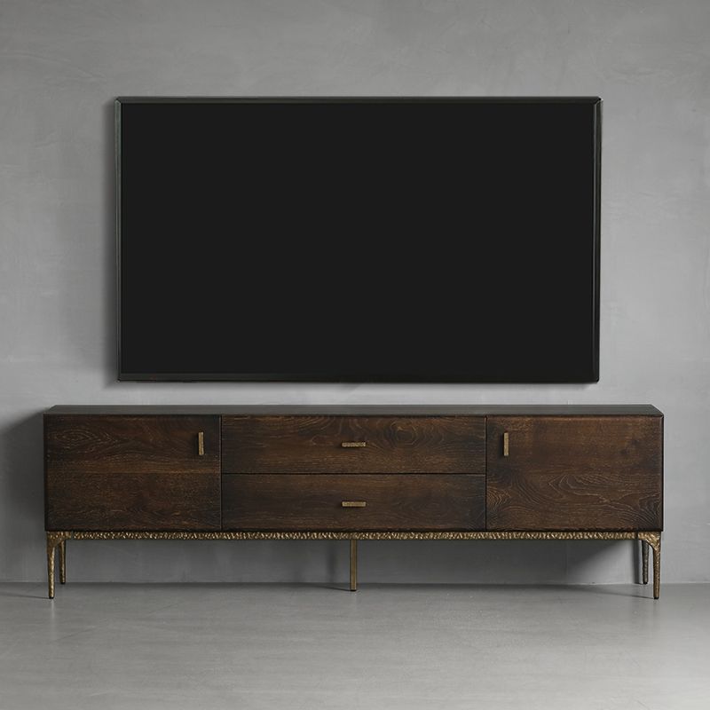 Glam Brown Media Console Wood TV Console with Metal Legs for Living Room