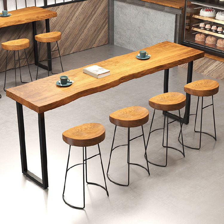 Solid Wood Bar Table Brown Industrial Bar Dining Table with Sled Base