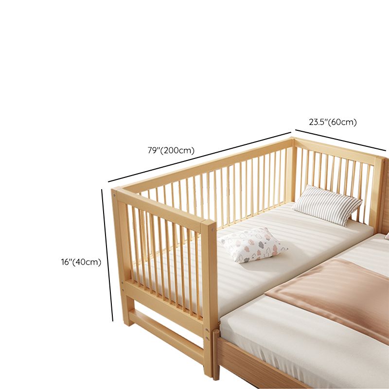 Modern Beech Baby Crib Light Wood Nursery Bed with Guardrail