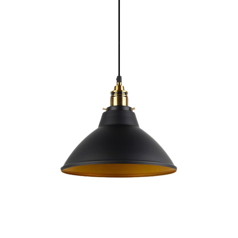 Dome Metal Pendant Light Industrial Single Bulb Living Room Hanging Light Fixture in Black/White/Gold