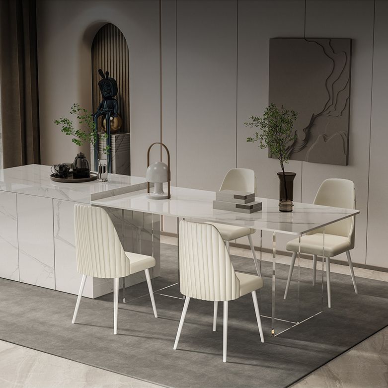 Sintered Stone Dining Table Modern White Dining Table with Acrylic Base