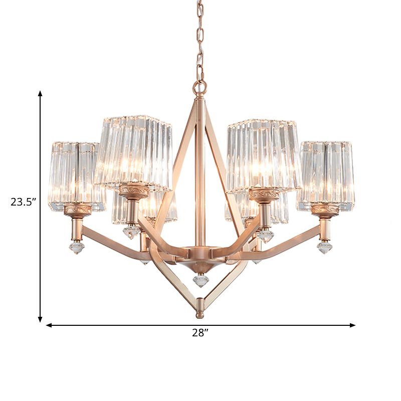 Crystal Prism Rose Gold Hanging Lamp Cubic 6 Lights Modern Up Chandelier for Hotel