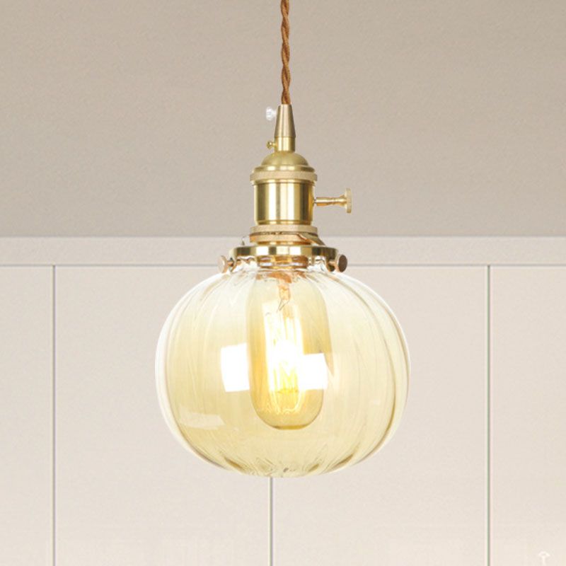 Melonenform Pendellampe Bernstein Glas Retro Vintage Hanging Lampe für Esszimmer