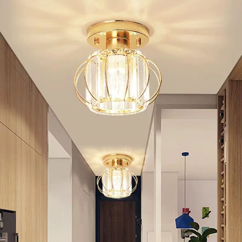 Modern Simple Ceiling Light Cylinder Shape Ceiling Lamp with Crystal Shade for Living Room