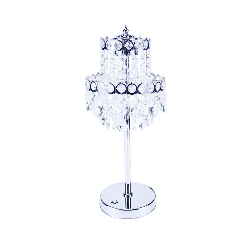 Integrated LED Table Light Vintage Bedroom Night Lamp with 2-Layer Crystal Fringe Shade in Clear