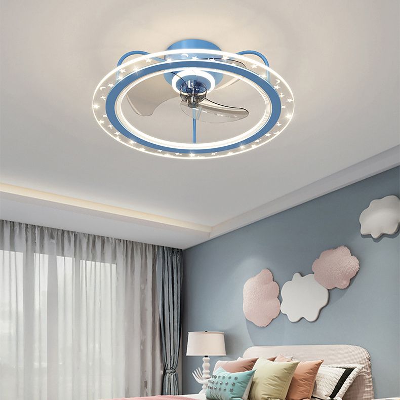 3-Blade Metal Ceiling Fan Modernism Pink/Blue Fan with Light for Room