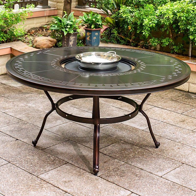 Industrial Round Side Table Water Resistant Patio Table with Aluminum Frame