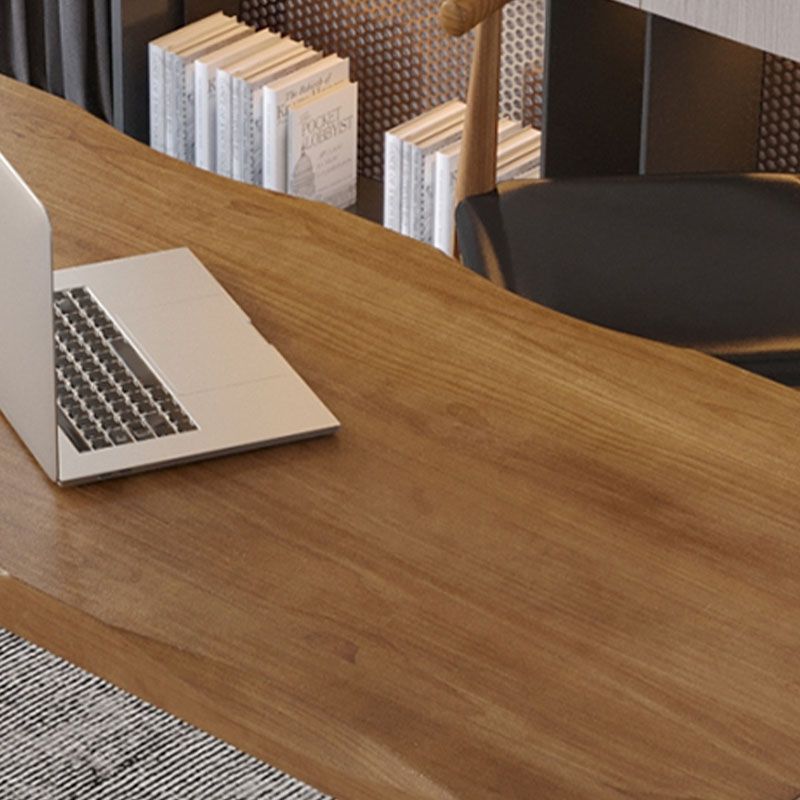 Rectangular Shaped Office Writing Desk Pine with 2 Legs in Brown