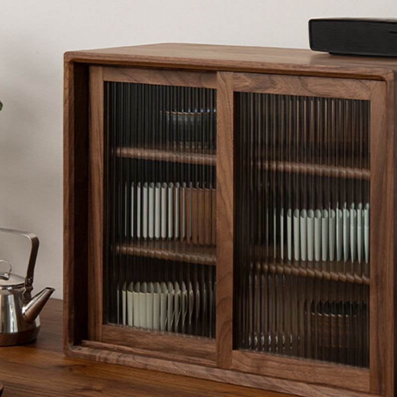 Contemporary Brown Glass Doors Sideboard Solid Wood Buffet Table for Living Room