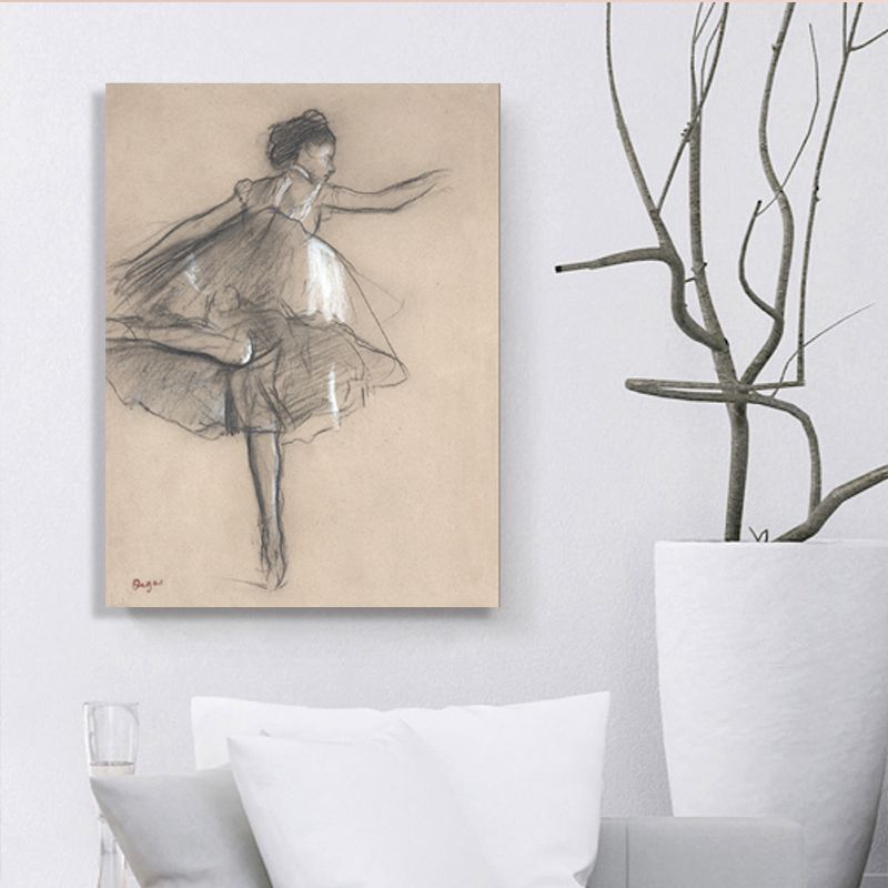Gray Dancing Girl Painting Textured Wall Art Print for Guest Room, Multiple Sizes