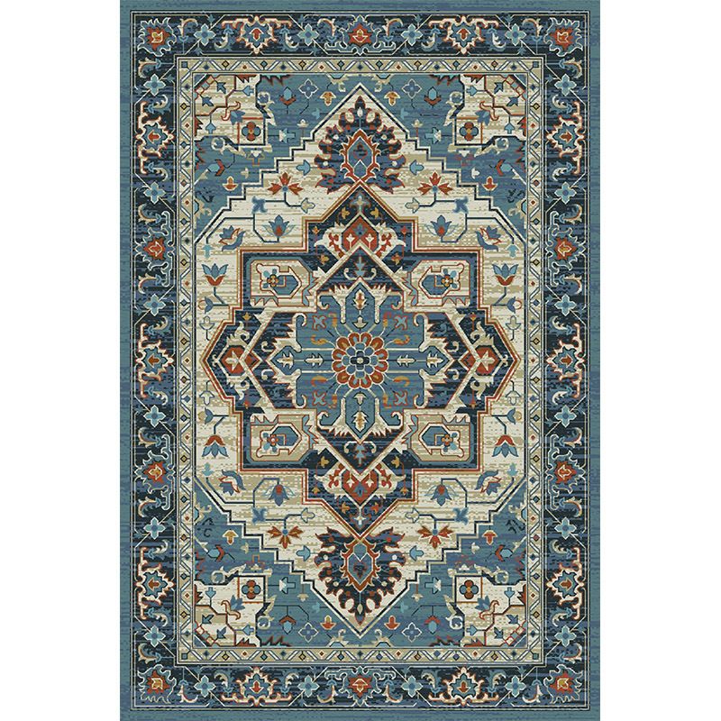 Elegant Blue Tone Nostalgia Carpet Polyester Medallion Indoor Rug Stain Resistant Rug for Home Decor