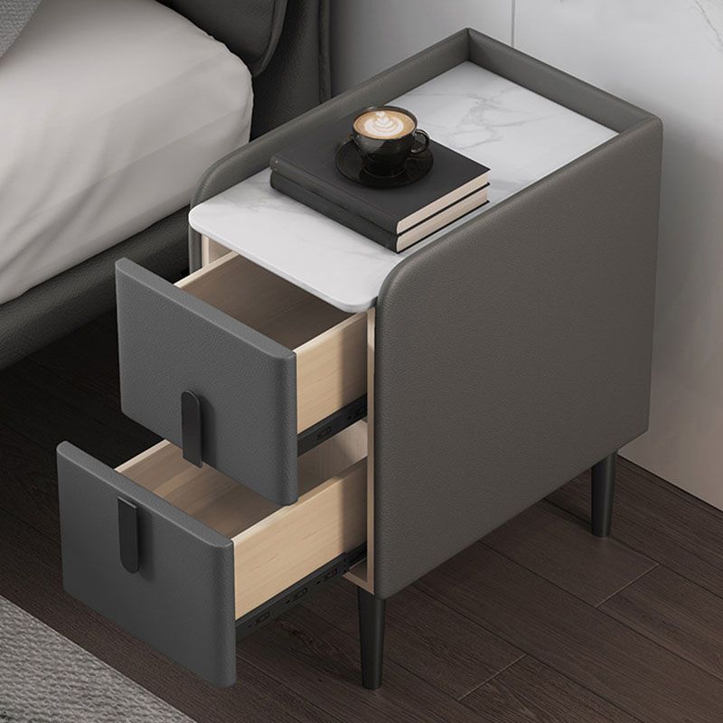 2 Drawers Contemporary Accent Table Nightstand Antique Finish Bed Nightstand with Legs