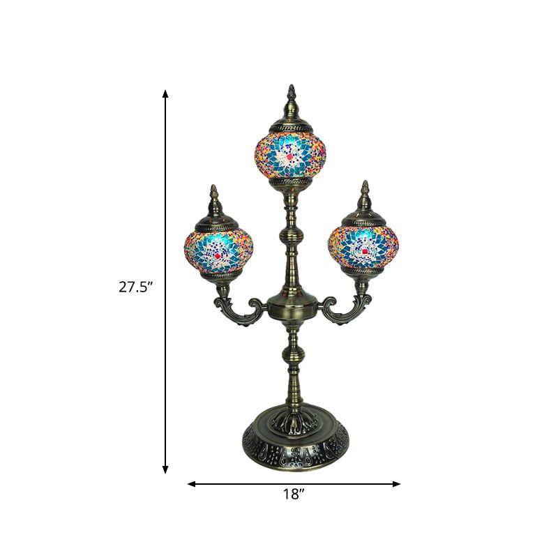 3 Lights Trident Night Light Traditional Beige/Orange/Blue Multicolored Stained Glass for Bedside