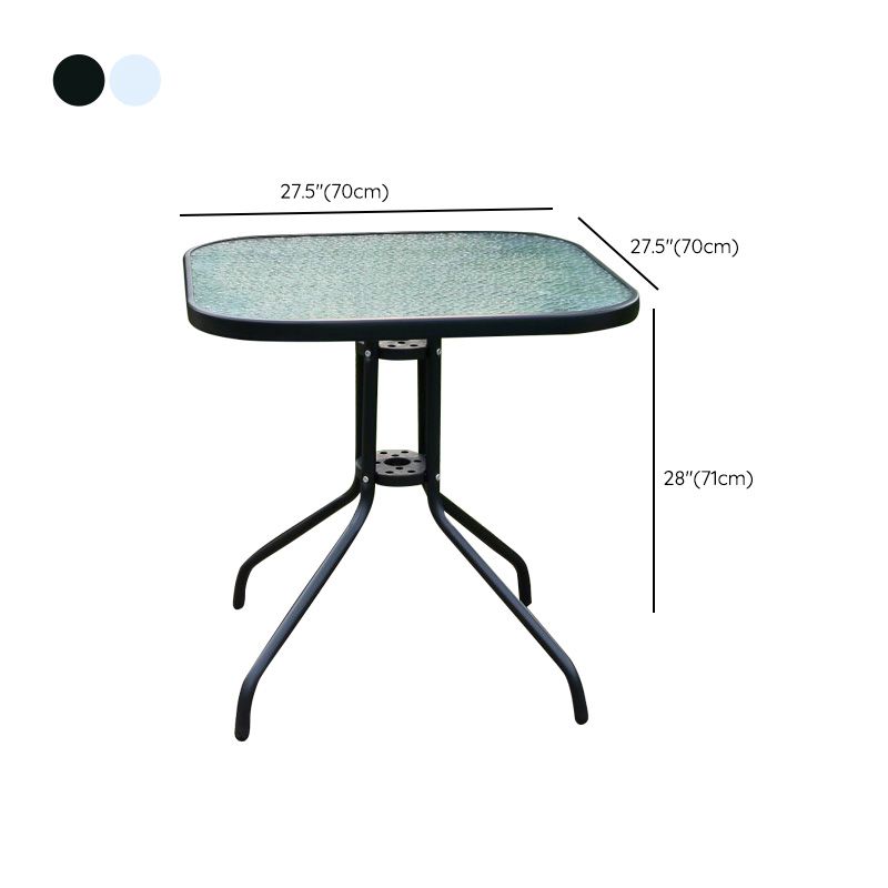 Contemporary Square Coffee Table Glass and Metal Patio Table