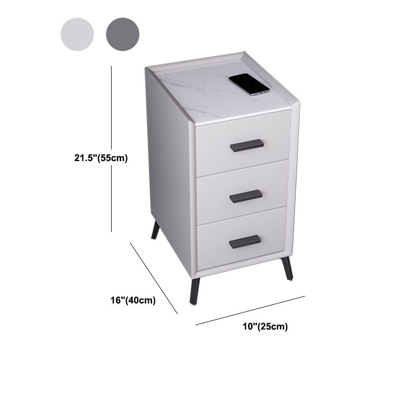 Modern Stone Top Night Table 3 - Drawer Nightstand with Black Legs