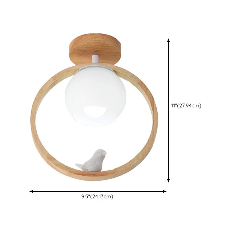 White Shaded Ceiling Light Contemporary Flush Mount Lighting with Wood for Room