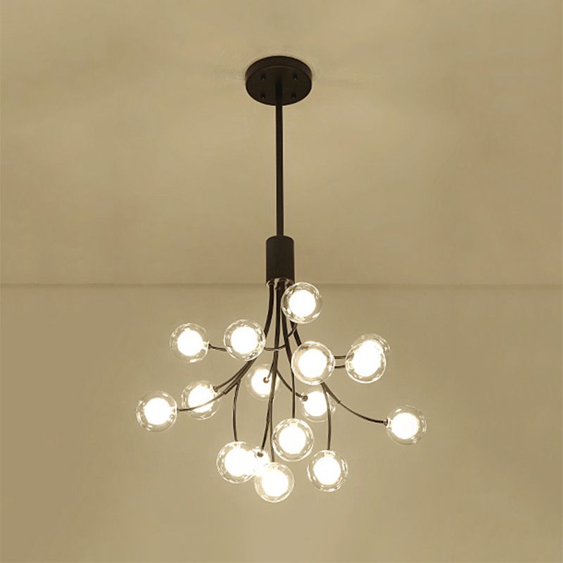 Black Finish Grape Hanging Chandelier 16 Lights Contemporary Metal Pendant Lamp