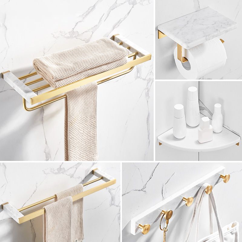 Metal and Marble Bathroom Accessory as Individual or as a Set in Gold