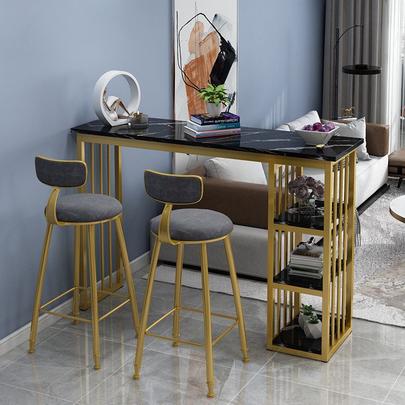 Rectangle Bar Table Contemporary Bar Dining Table with Sled Base in Gold