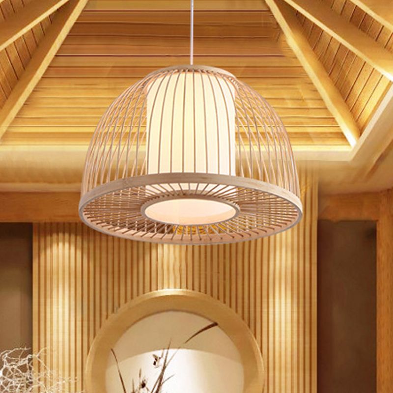 Bamboo asiatico a cupola di Bamboo 1 bulbo da 14 "/16" Apparecchio di illuminazione a sospensione in legno largo