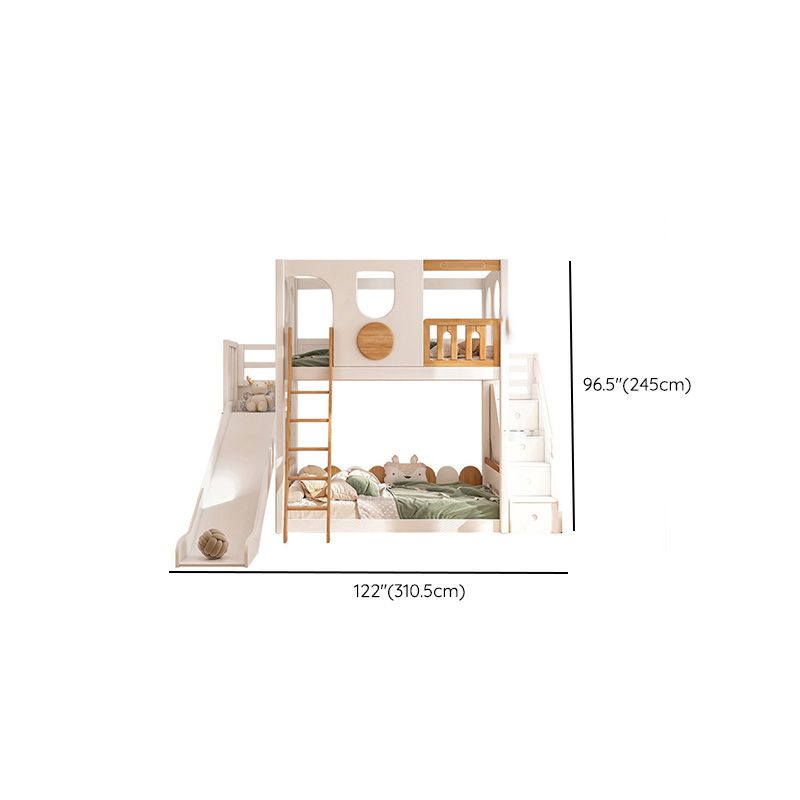 Contemporary White Bunk Bed in Solid Wood with Built-In Ladder