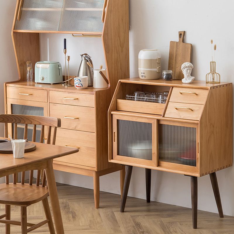 Modern Style Storage Solid Wood Sideboard Cabinet with Glass Doors and Drawers