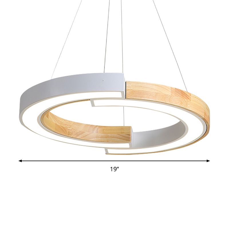 15"/19" Wide Black/White Ring Suspension Light Nordic Style Wood Hanging Lamp for Bedroom Restaurant