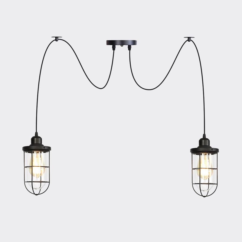 2/3/6 Bulb Verre transparent multiples plafonnier industriel restaurant en cage noir Swag Pendululum lampe