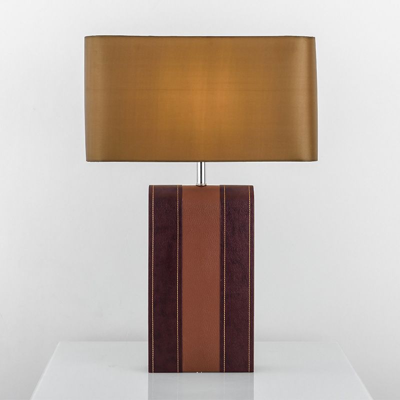 1 Head Rectangle Desk Light Modernist Fabric Table Lamp in Brown for Dining Room